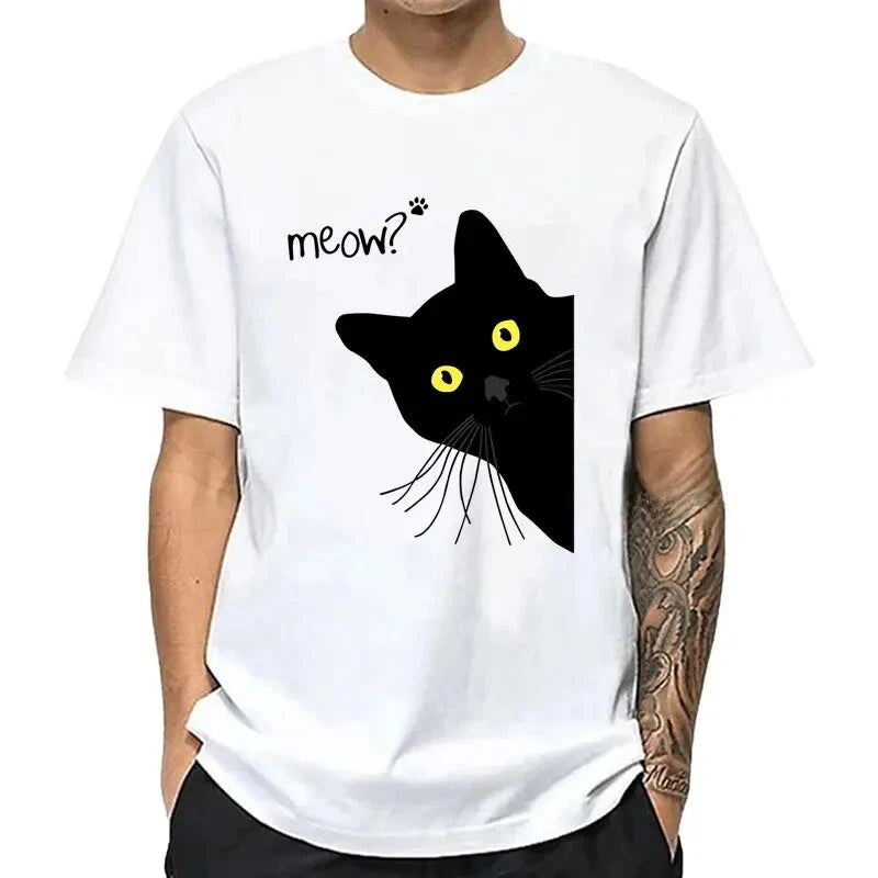 Meow Cat Graphic T Shirt Funny Pet Tee Cute Animal Print Cotton Mens XS-XXL