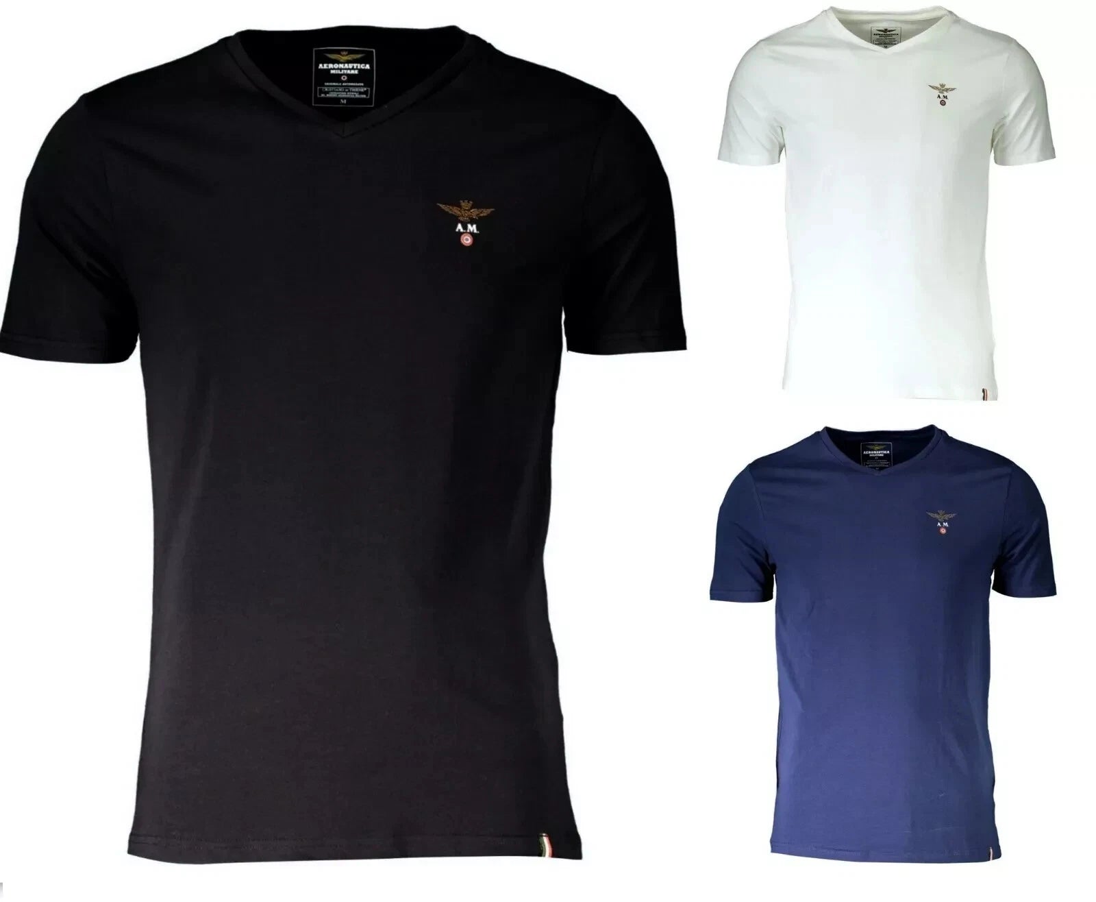 Aeronautica Militare T-Shirt V-Neck Logo 3/Color Stretch M-L-XL