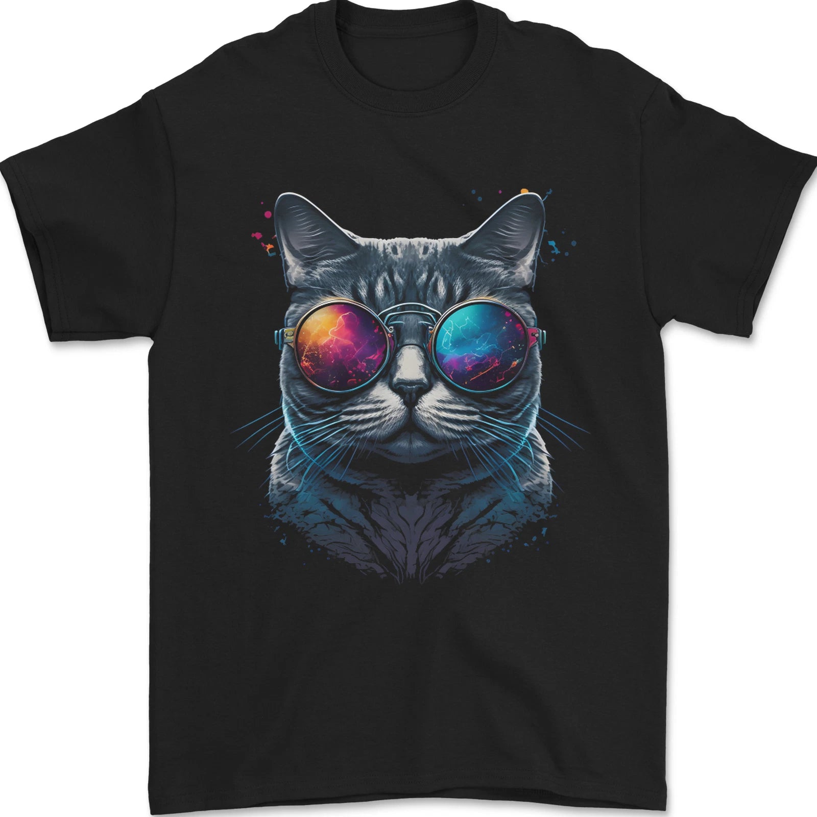 A Cool Cat With Cosmos Glasses Mens T-Shirt 100% Cotton