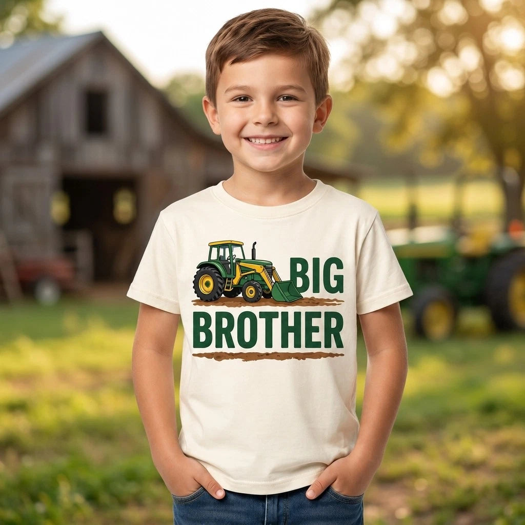 Big Brother Tractor Boys T Shirt Cute Sibling Farm Construction Gift
