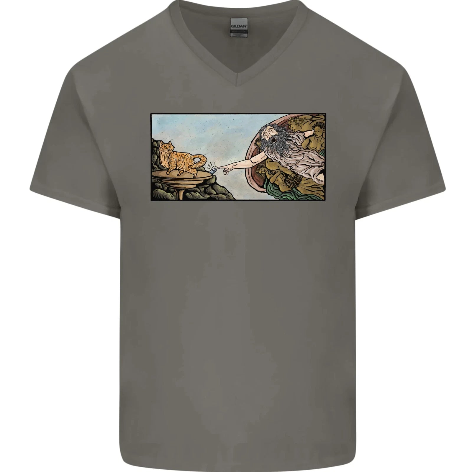 Funny Cat Creation Mens V-Neck Cotton T-Shirt