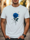 Blue Rose Art T-Shirt Watercolor Ink Splatter Floral Graphic Tee Unisex Tee