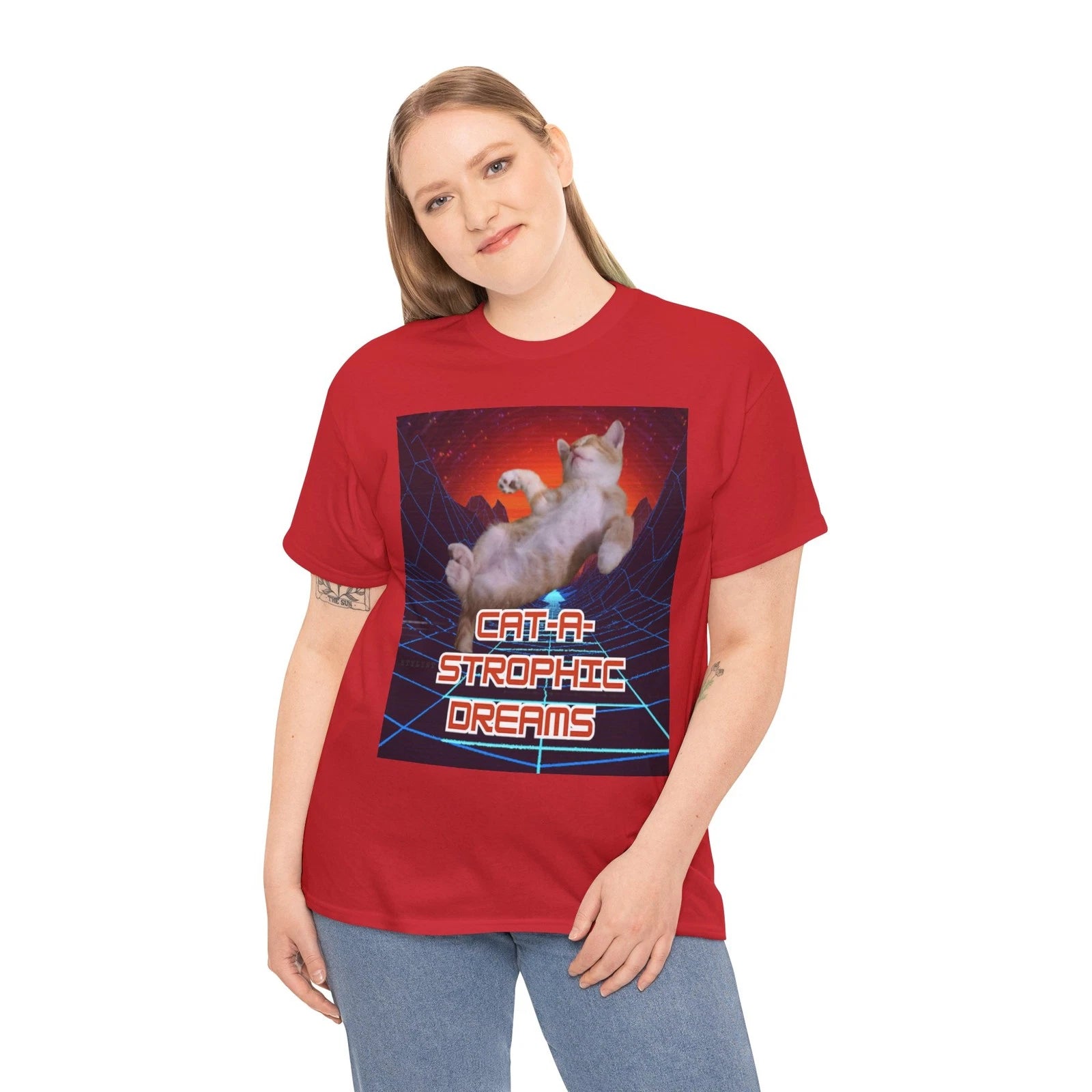 Retro Cat-Astrophic Dreams Unisex Heavy Cotton Tee, Cat Shirt, Graphic [...]