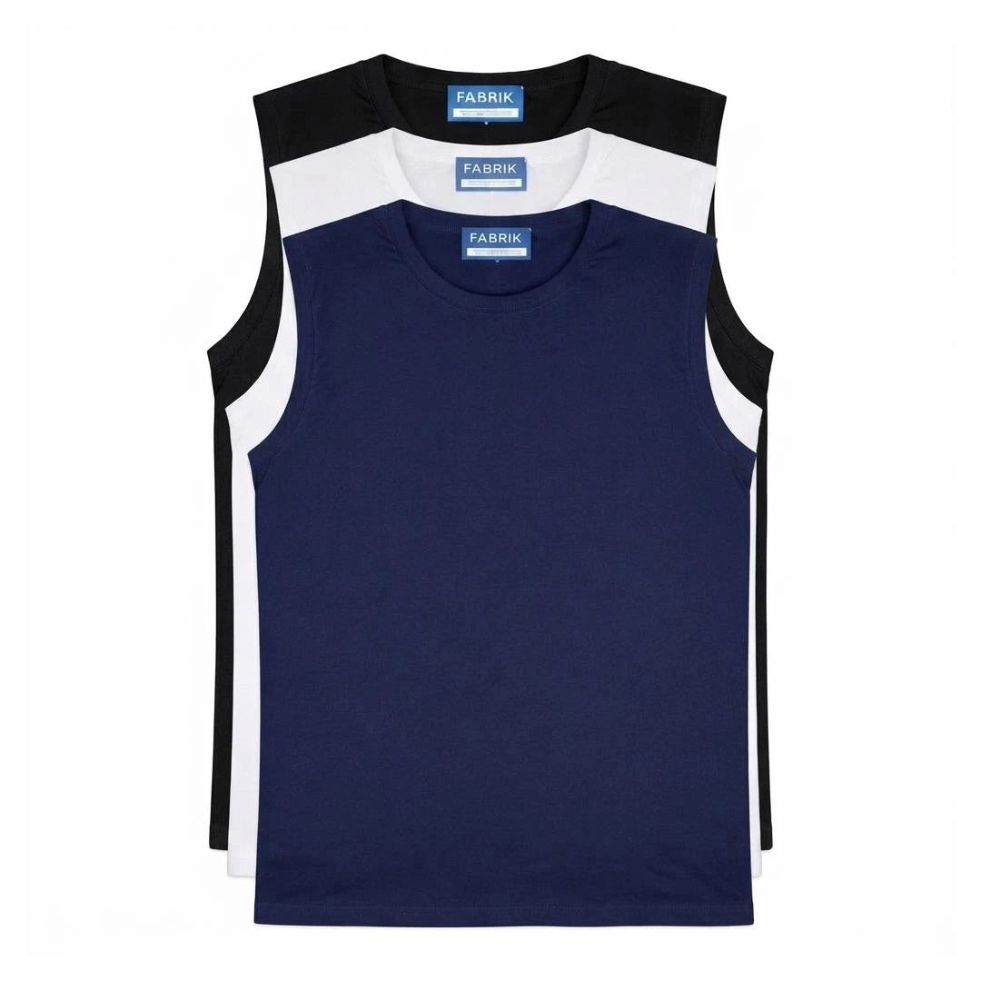 Fabrik Pure Cotton Crew Neck Sleeveless Tee Shirt For Men in 3 Colours, 2XL-8XL