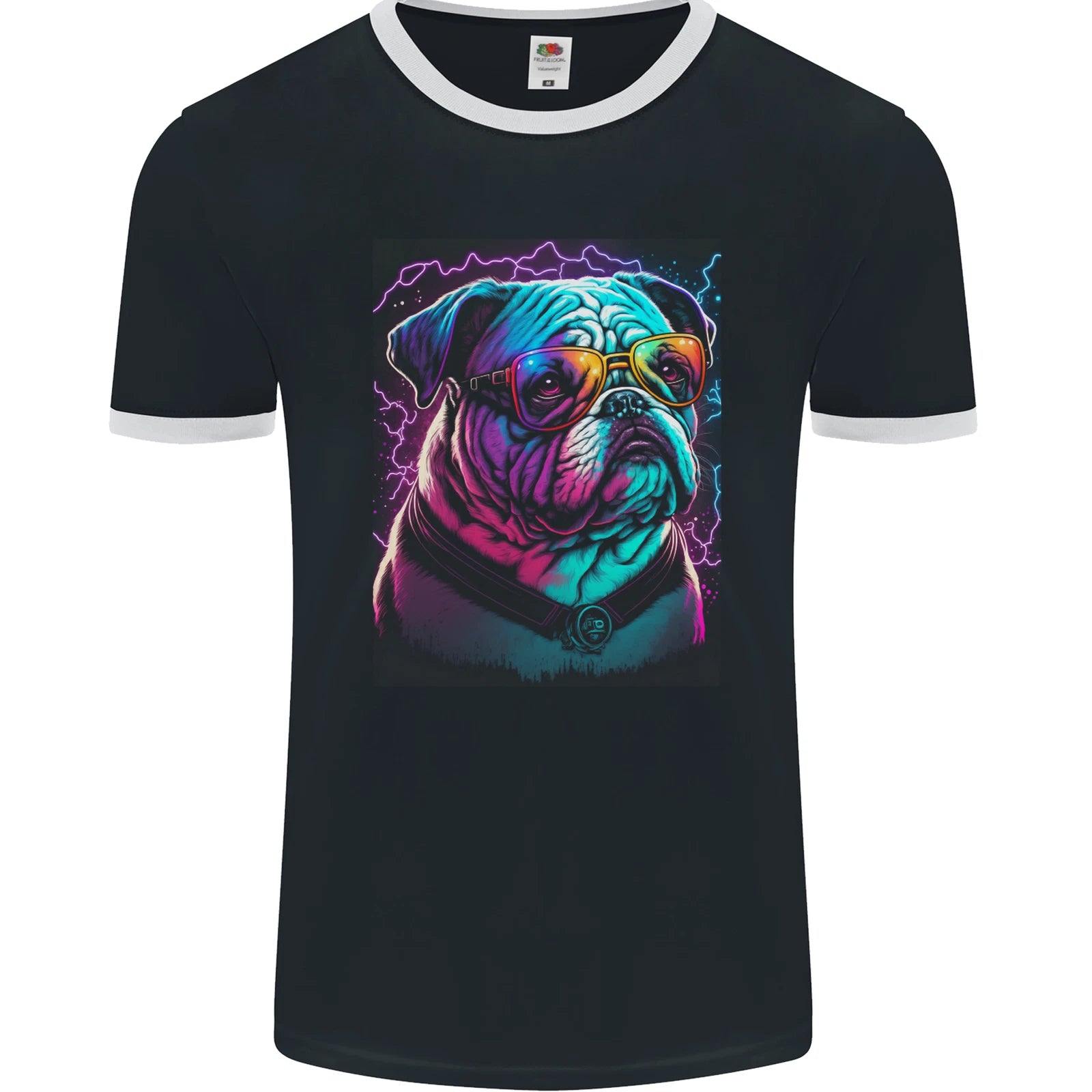 A Cool Bulldog With Glasses Dog Mens Ringer T-Shirt FotL