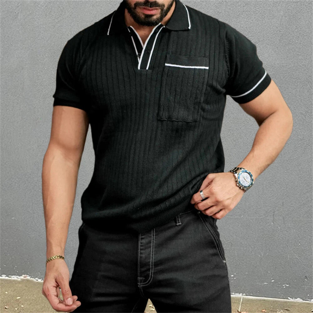 Men's Short Sleeve Slim Fit Polo Shirts Knitted Shirts Casual Golf Shirt
