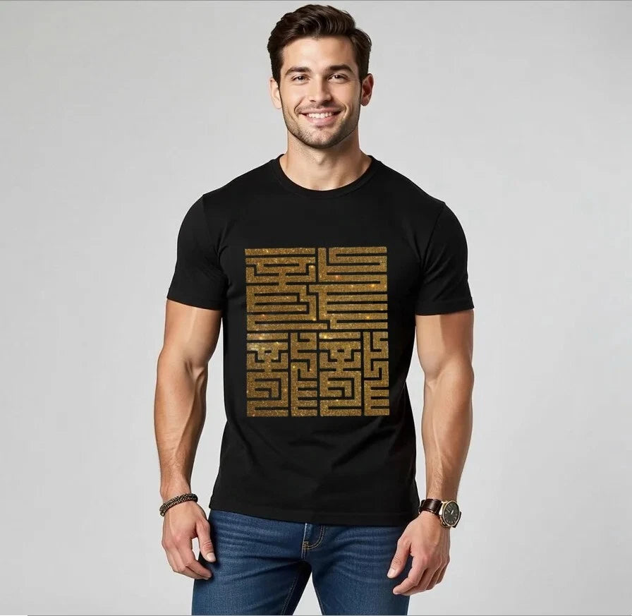 New Men Luxury Rhinestones Fashion Black White Red T-Shirt High Quality