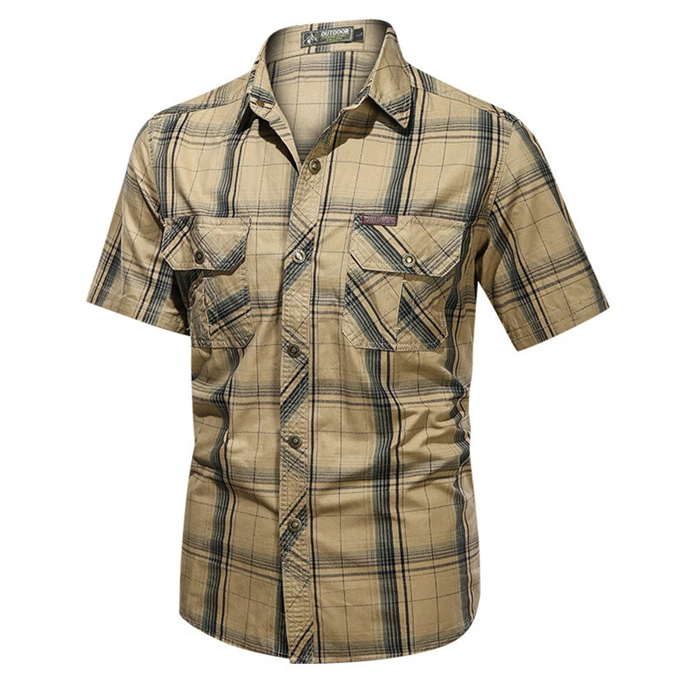 Men's Cargo Shirt Casual Slim Shirts Short Sleeve Button Down Tops Blouse