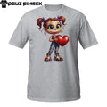 Cute Chibi Girl Tee – Urban Anime Style with Big Heart for Valentine's Day
