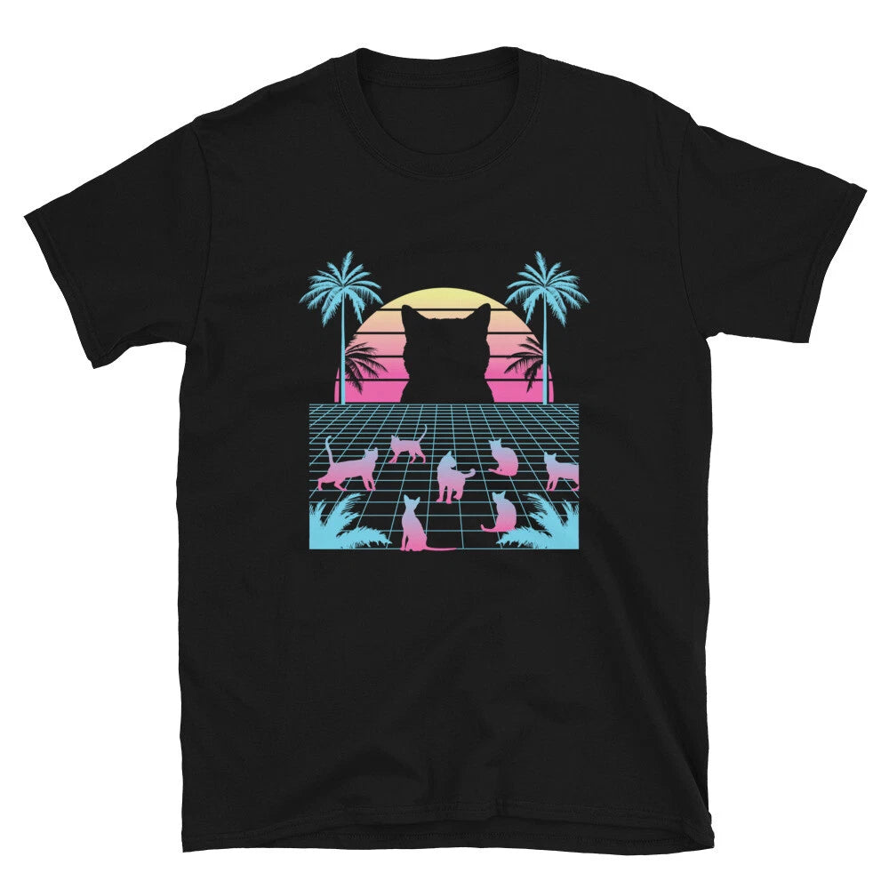 Retro Digital Future Cats  Cool Graphic T-Shirt