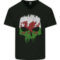 Wales Skull Welsh Gym Biker Flag Mens V-Neck Cotton T-Shirt