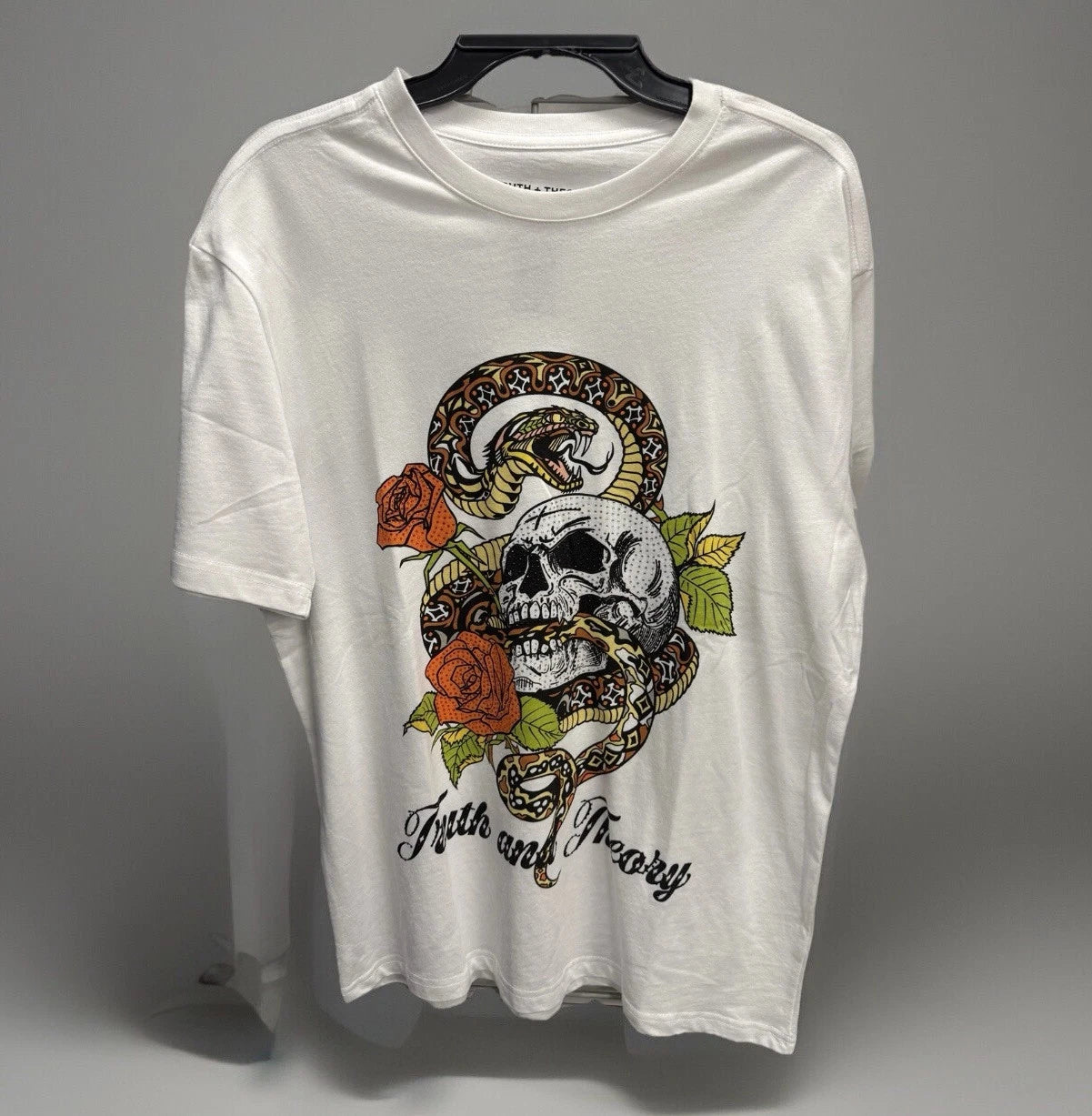 TRUTH + THEORY - Artistic Design White T-Shirt (Large)