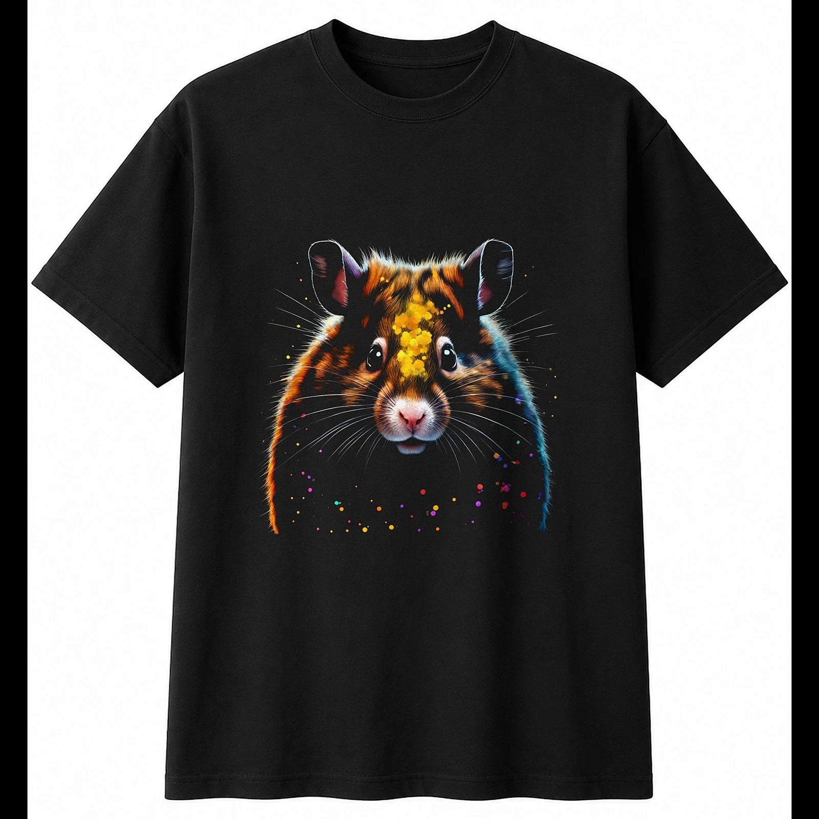 Double Exposure Hamster Glowing Cute Mens T-Shirt Black 100% Cotton Kawaii