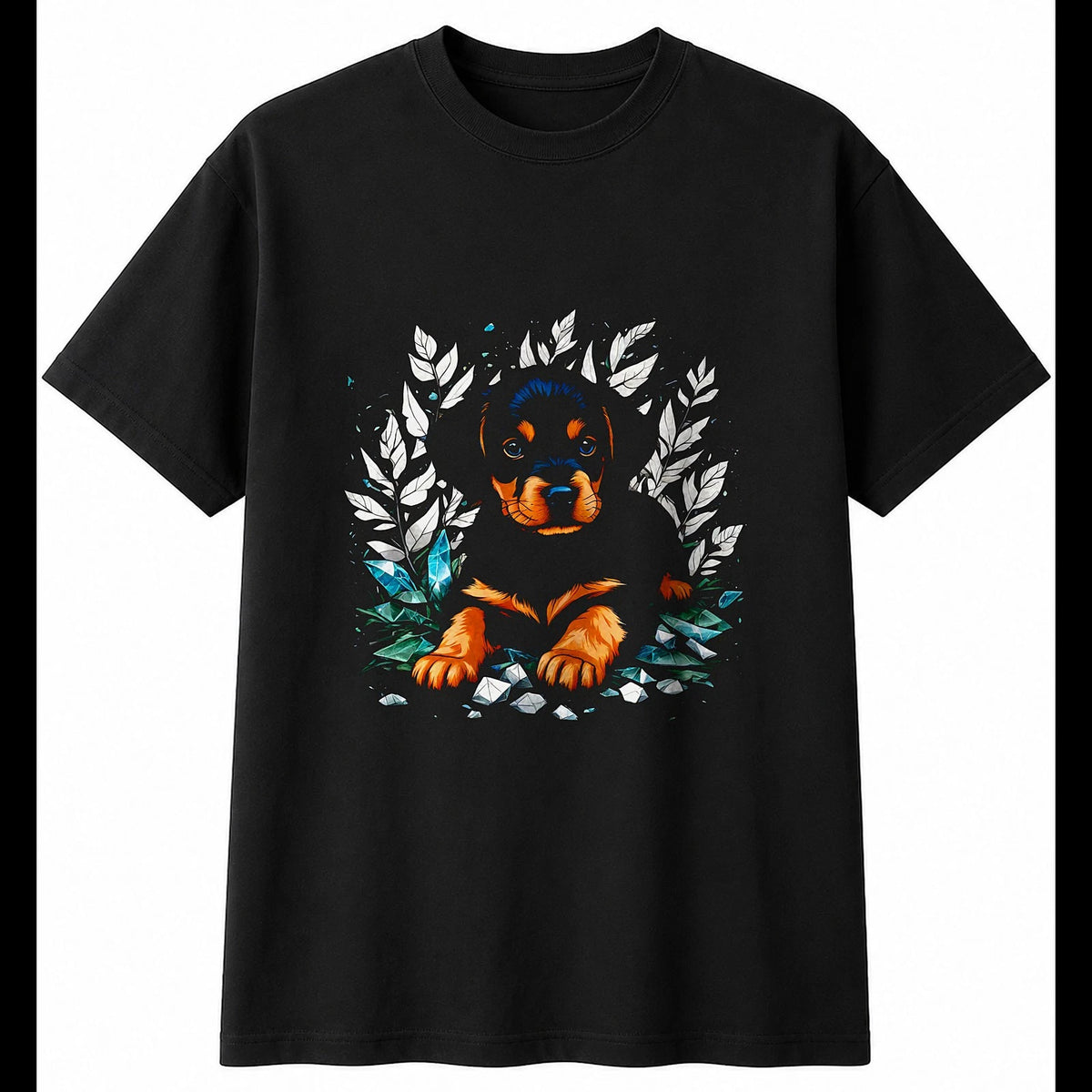 Puppy Shattered Dog Cute Mens T-Shirt Black 100% Cotton Kawaii