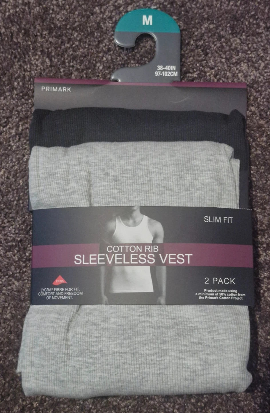 Primark Mens 2 Pk Cotton Rib Sleeveless Vest Tank Top Training Gym Wear Slim Fit