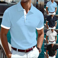 Stripe T-Shirt for Men Short Sleeve Slim Fit Turn Down Collar Casual Streetwear