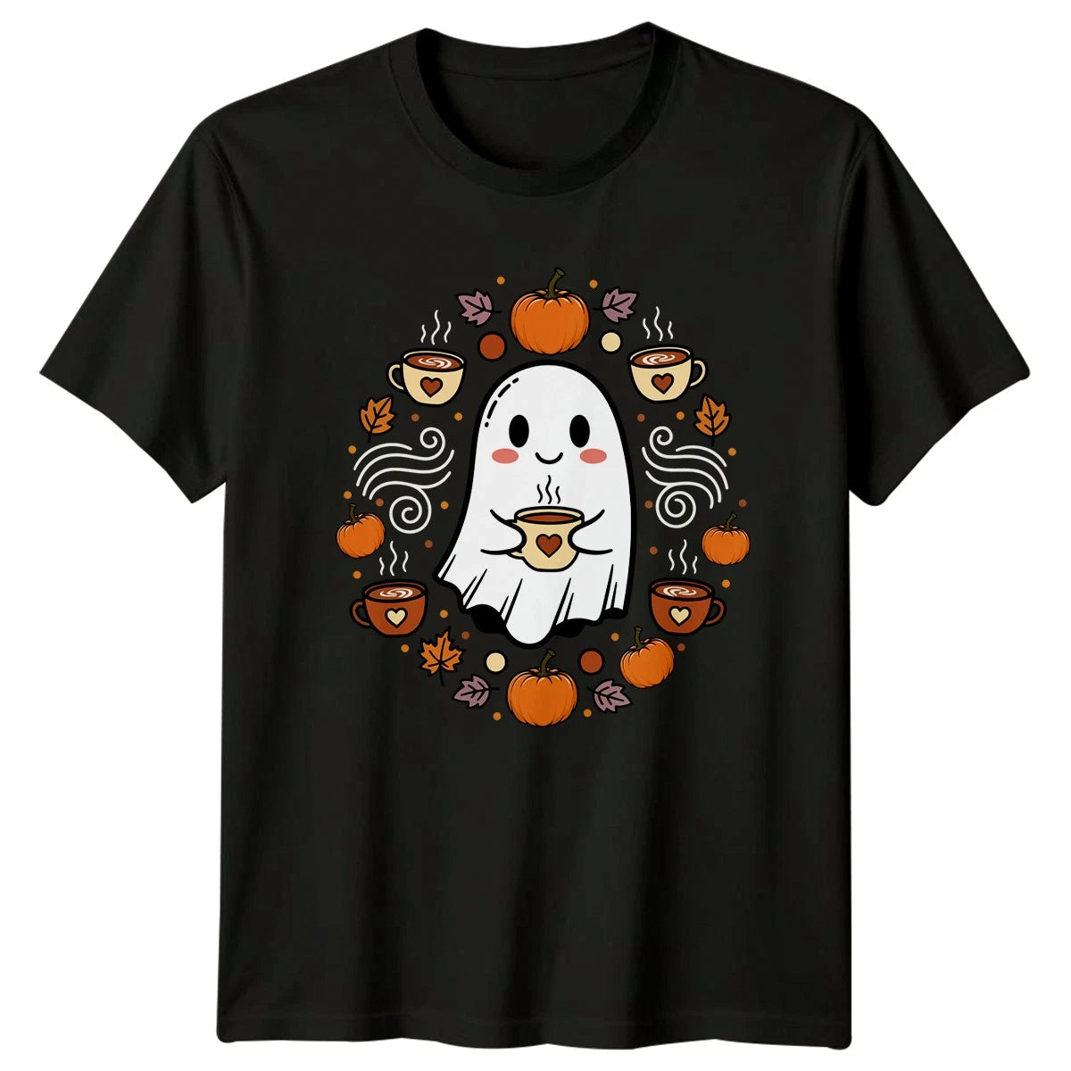Cute Ghost With Pumpkin Spice T-Shirt Kawaii Autumn Halloween Gift