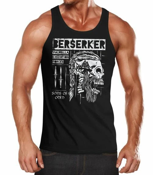 Mens Tank Top Valhalla Berserker Ragnar Lodbrok Sons of Odin Print Font