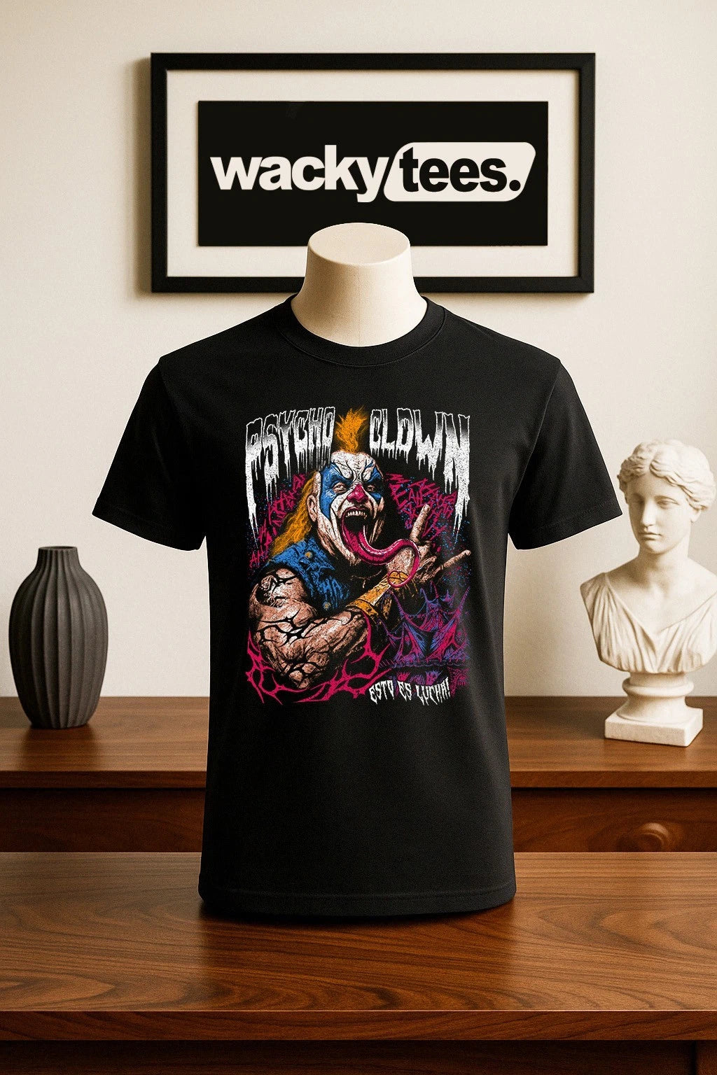 Lucha Libre Psycho Clown Esto Es Lucha Wrestling Style Graphic Tee Shirt