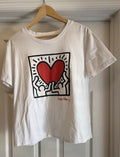 Keith Haring Graphic T-Shirt Men Large White Heart Art Short Sleeve Crewneck Tee