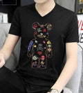 New Fashion V-Neck Diamond Rhinestones Bear Luxury Men Black T-Shirt