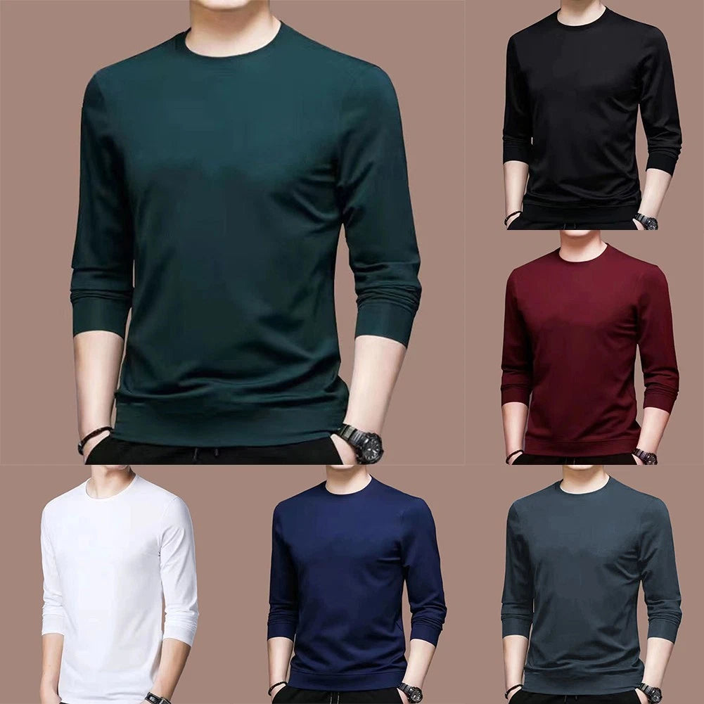 Men's White Casual Slim Fit Muscle Tshirt Undershirt Long Sleeve Pullover Top