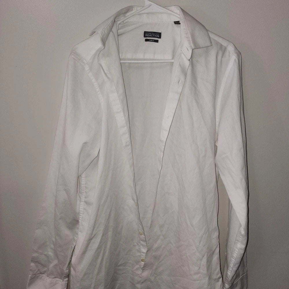 Kenneth Cole Reaction White Slim Fit Dress Shirt Size 15 34/35 Sz Medium