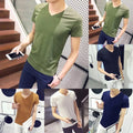 Short Sleeve V Neck T Shirt for Men Casual Loose Fit Solid Pullover Top