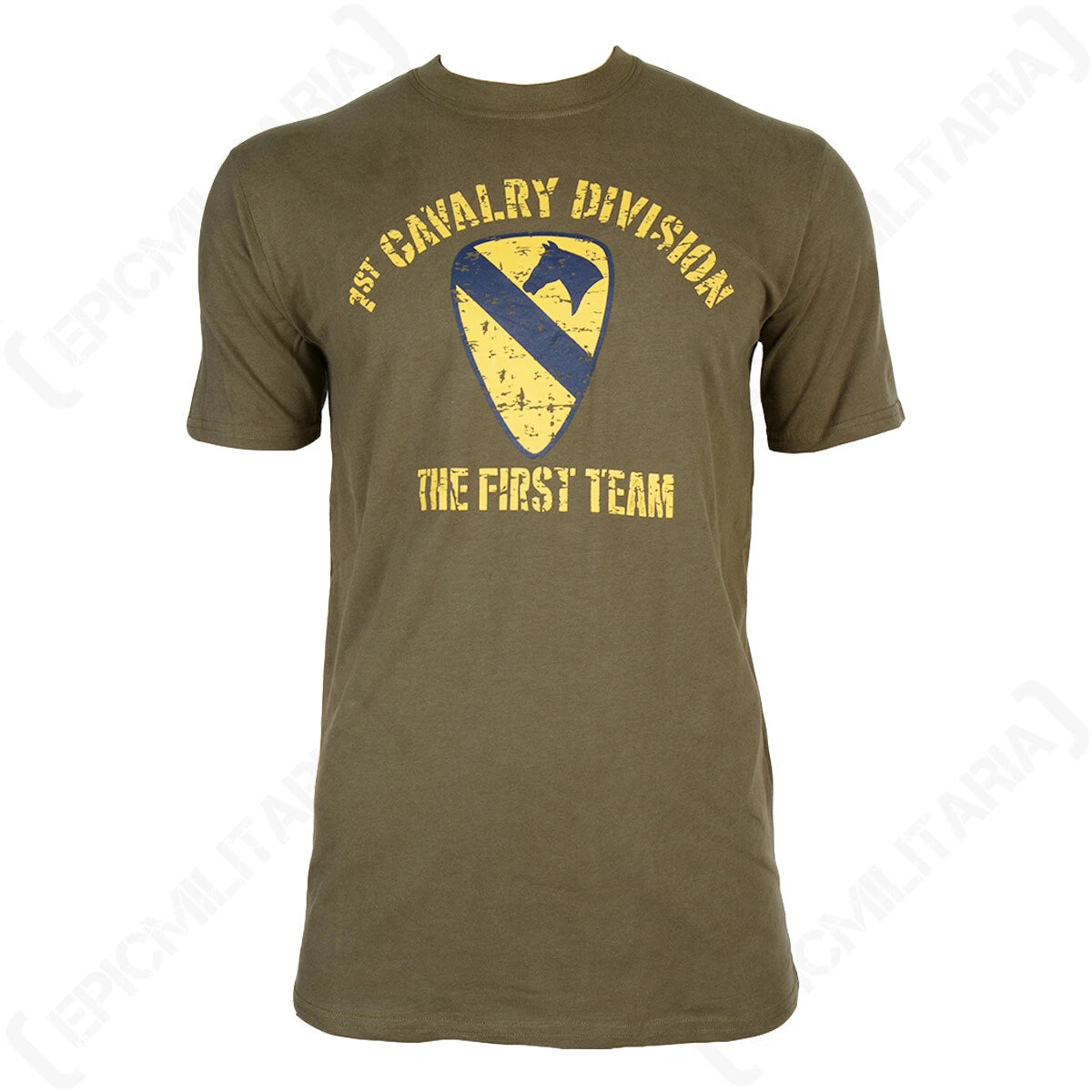 1st Emblem Cavalry US Forces Army Cool Trendy T-Shirt Top - Olive Green