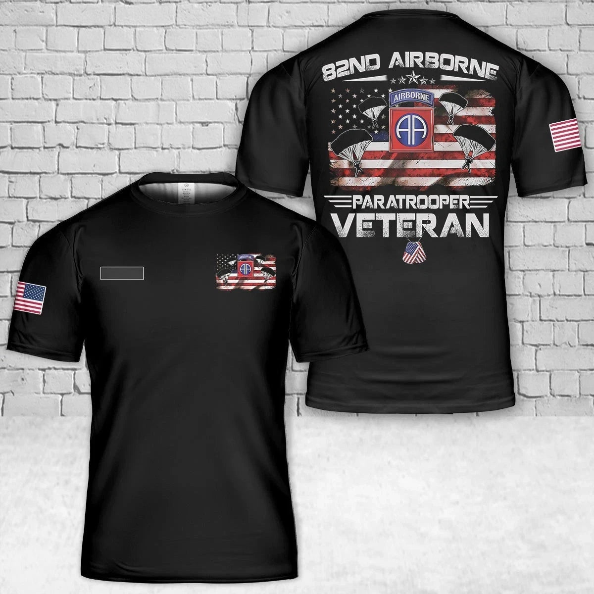 Custom Name US Army 82nd Airborne Paratrooper Veteran Flag T-Shirt ES596