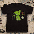 Edgy graphic tshirt featuring a creepy cute green zombie cat