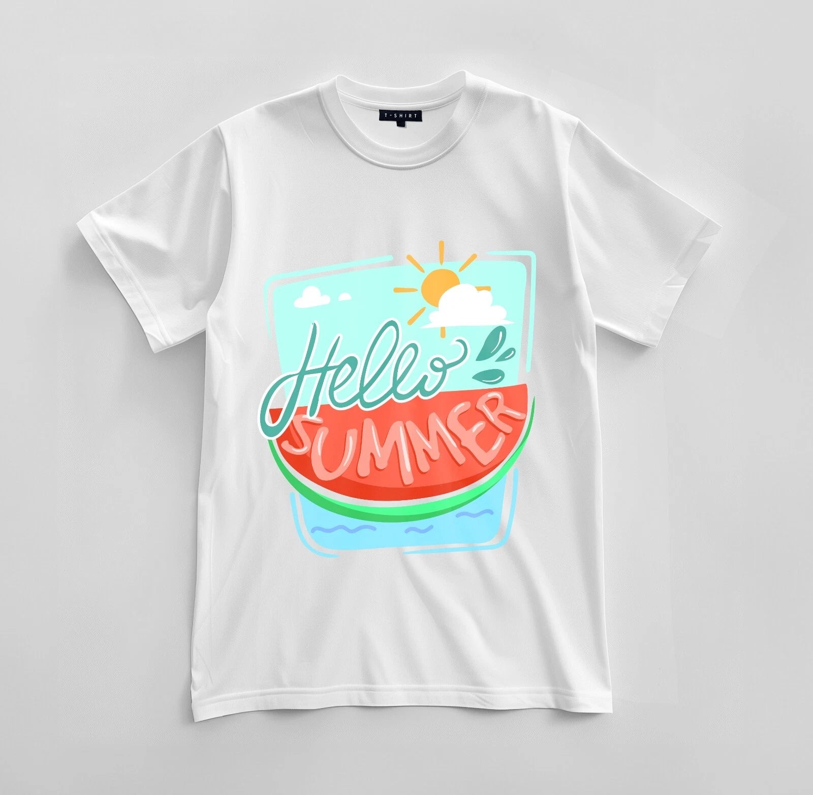 Custom Hello Summer Graphic T-shirt Design Unisex Jersey Short Sleeve Tee