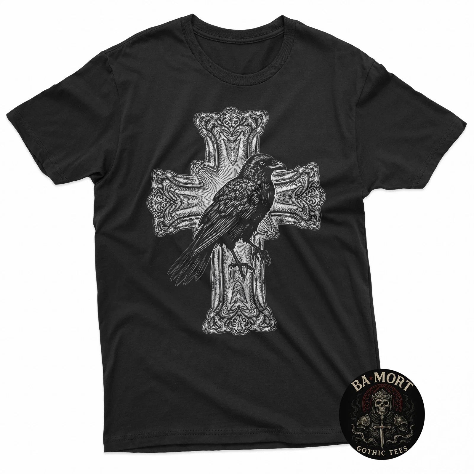 Gothic Raven Ornate Cross Dark Aesthetic Shirt