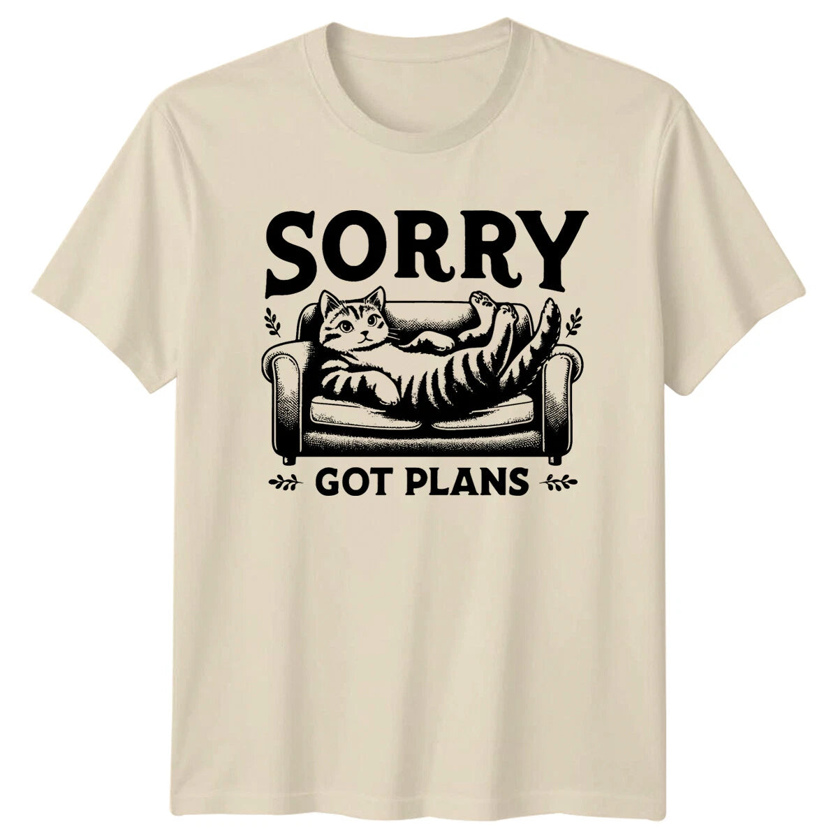 Sorry Got Plans Cat T-Shirt Funny Lazy Tabby Kitten Tee
