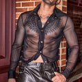 Sleek and Stylish Mens Long Sleeve Transparent Mesh Shirt for Special Occasions