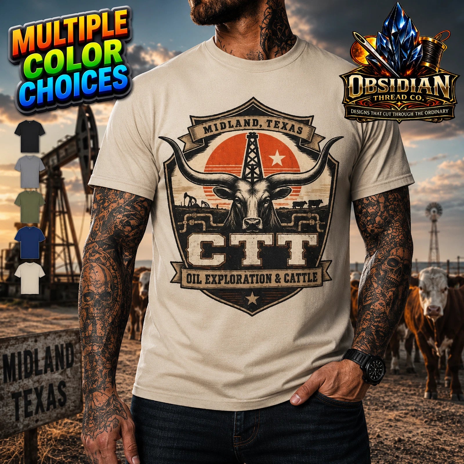CTT Oil Exploration & Cattle Texas Landman M-Tex Oil Company Patch T-Shirt