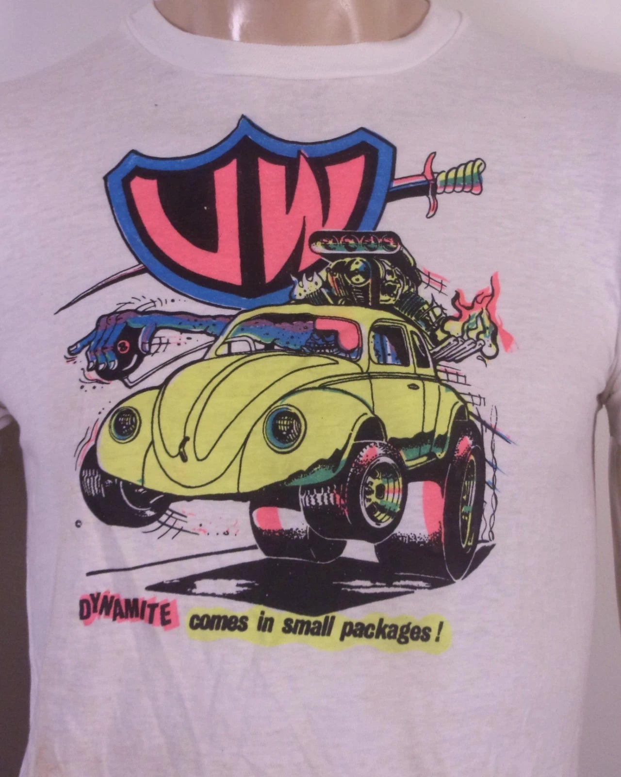 vintage 70s Volkswagen Neon T-Shirt Rat Fink Style / Black Light Poster Style M