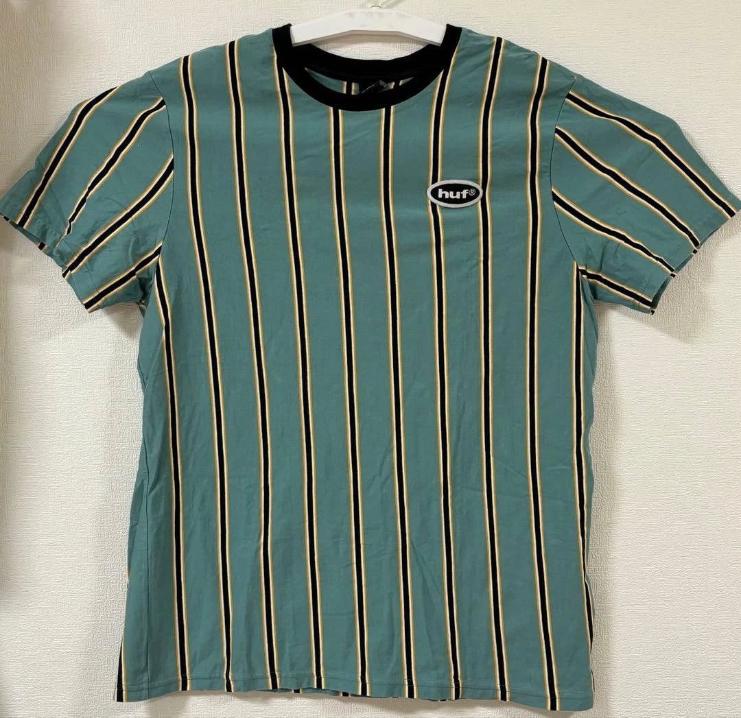 HUF Turquoise Striped Logo T-Shirt Streetwear Used Mens