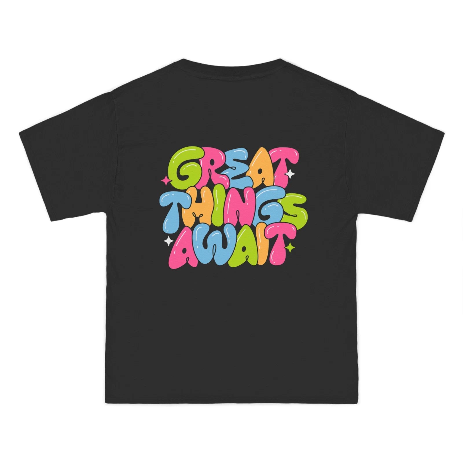 Positive Vibes Graphic Tee | Great Things Await Colorful Unisex T-shirt- Size S