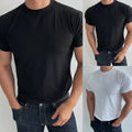 Short Sleeve Tee Men Slim T-Shirt Slim Fit Short Sleeve Elastic Fitness Top