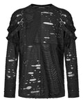 Punk Rave Mens Gothic Grunge Apocalyptic Shredded Knit Bondage T Shirt Top Black