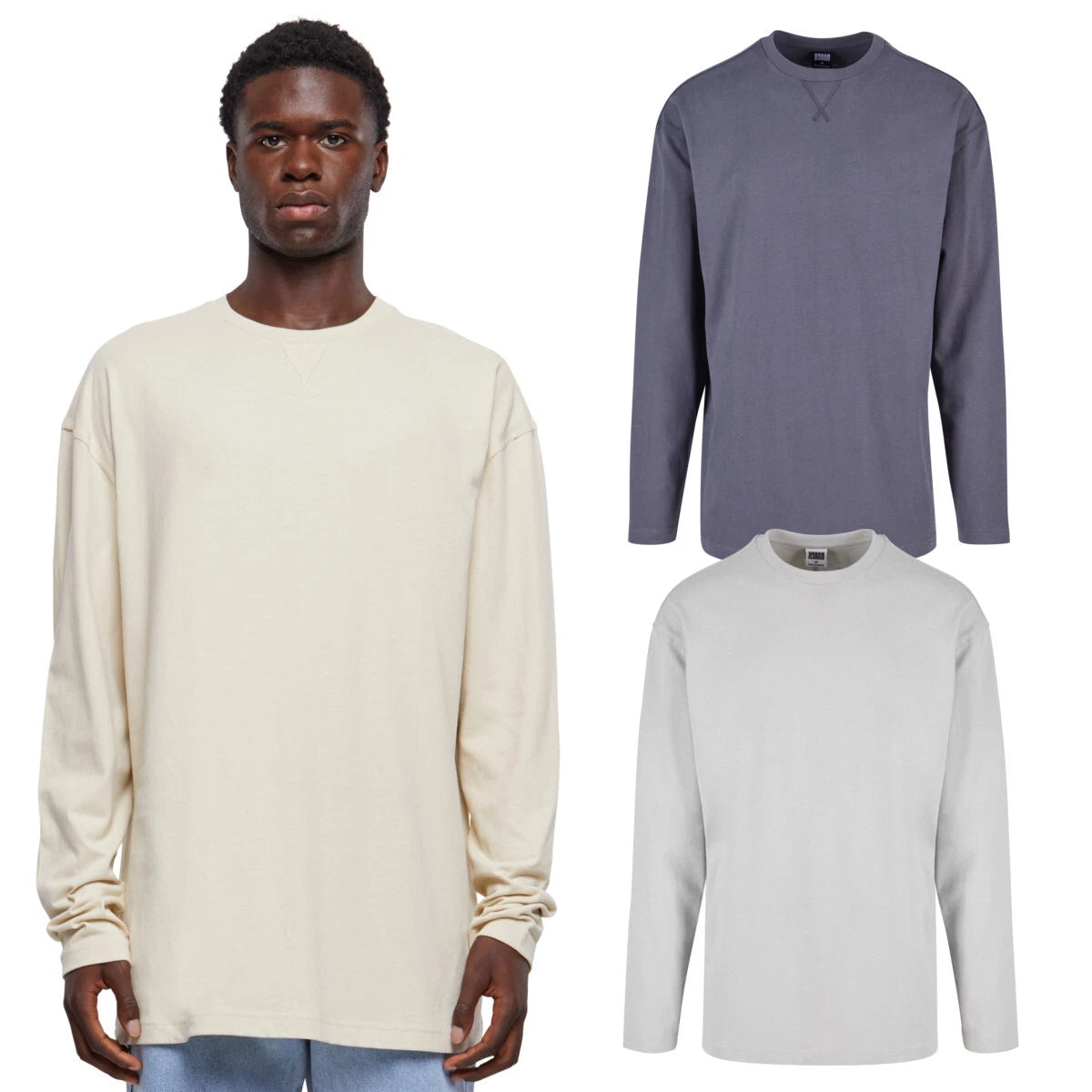 Urban Classics Oversized Open Edge Long Sleeve Mens Long Sleeve Shirt V Embroidery