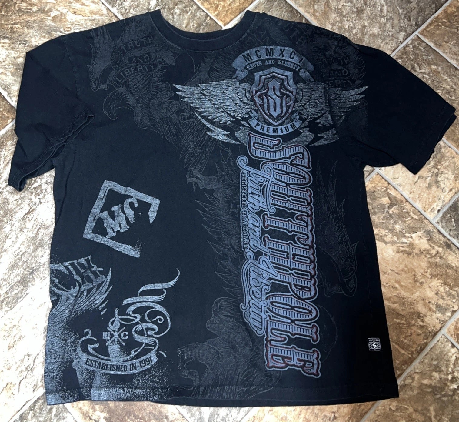 Southpole Y2K Tee Shirt Graphic Gothic Style Black 3XB HipHop Streetwear VTG