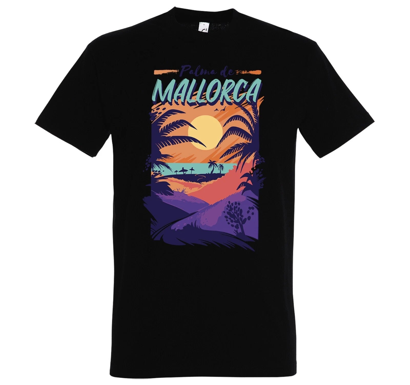 Men's T-Shirt Palma de Mallorca Motif Logo Beach Holiday Summer Colourful Sun Fun