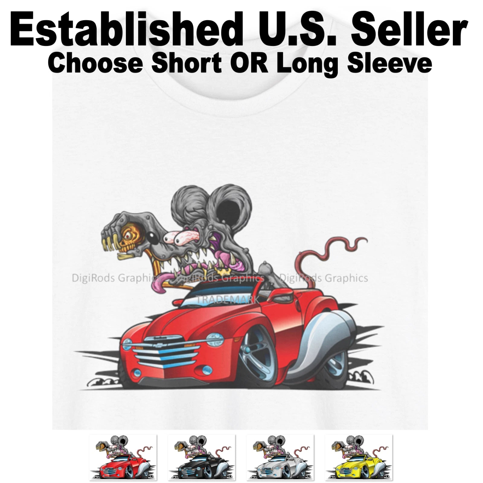 DigiRods Rat Rod Racer Chevy SSR Hot Rod Truck Cartoon Car White T Shirt