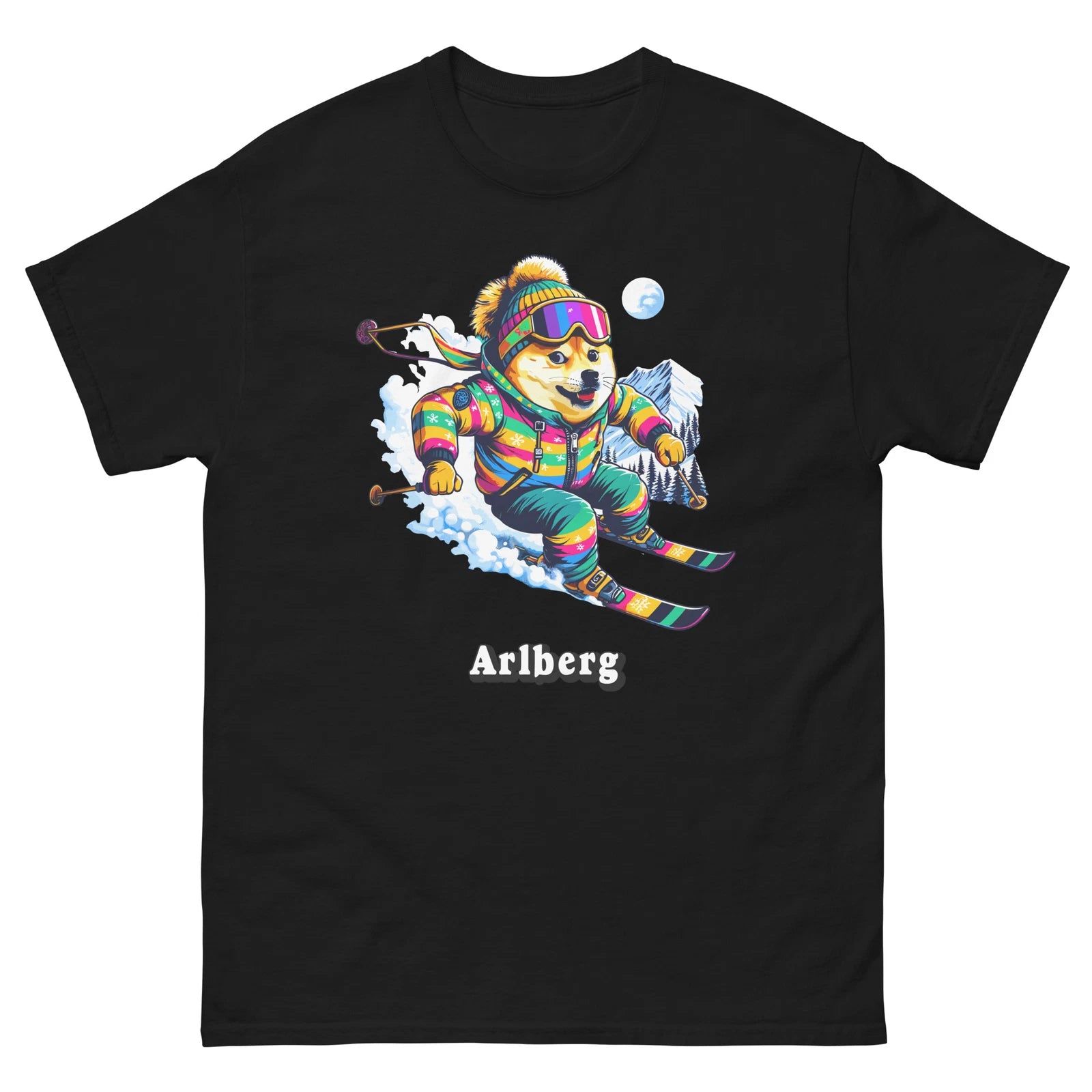 Arlberg Doge Skiing Funny Ski Skier Dog Meme Cute Shirt T-Shirt