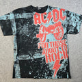 Y2K AC/DC AOP T-Shirt Mens L Black "For Those About To Rock"  Acid Wash