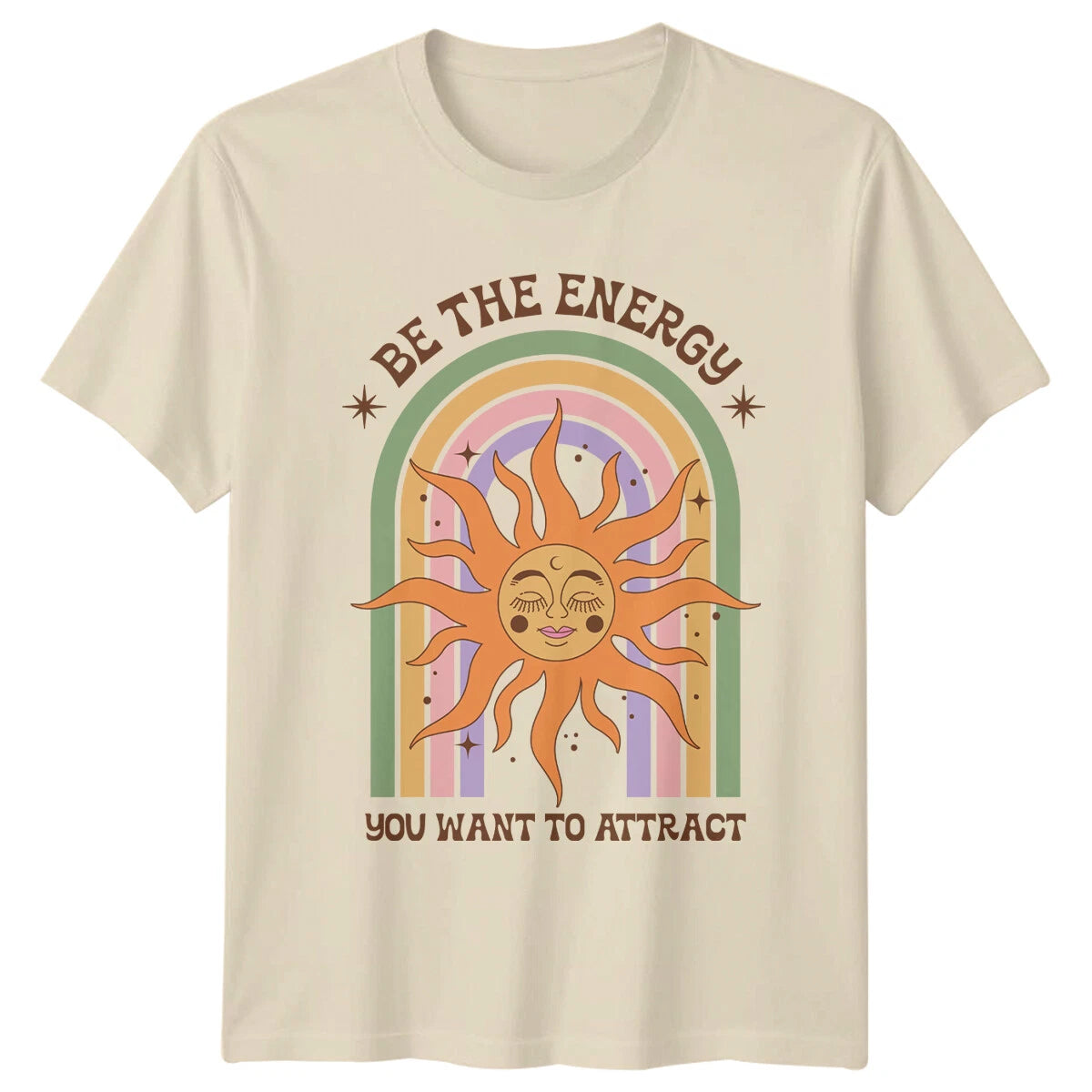 Be The Energy You Want To Attract Rainbow Sun Boho Celestial T-Shirt