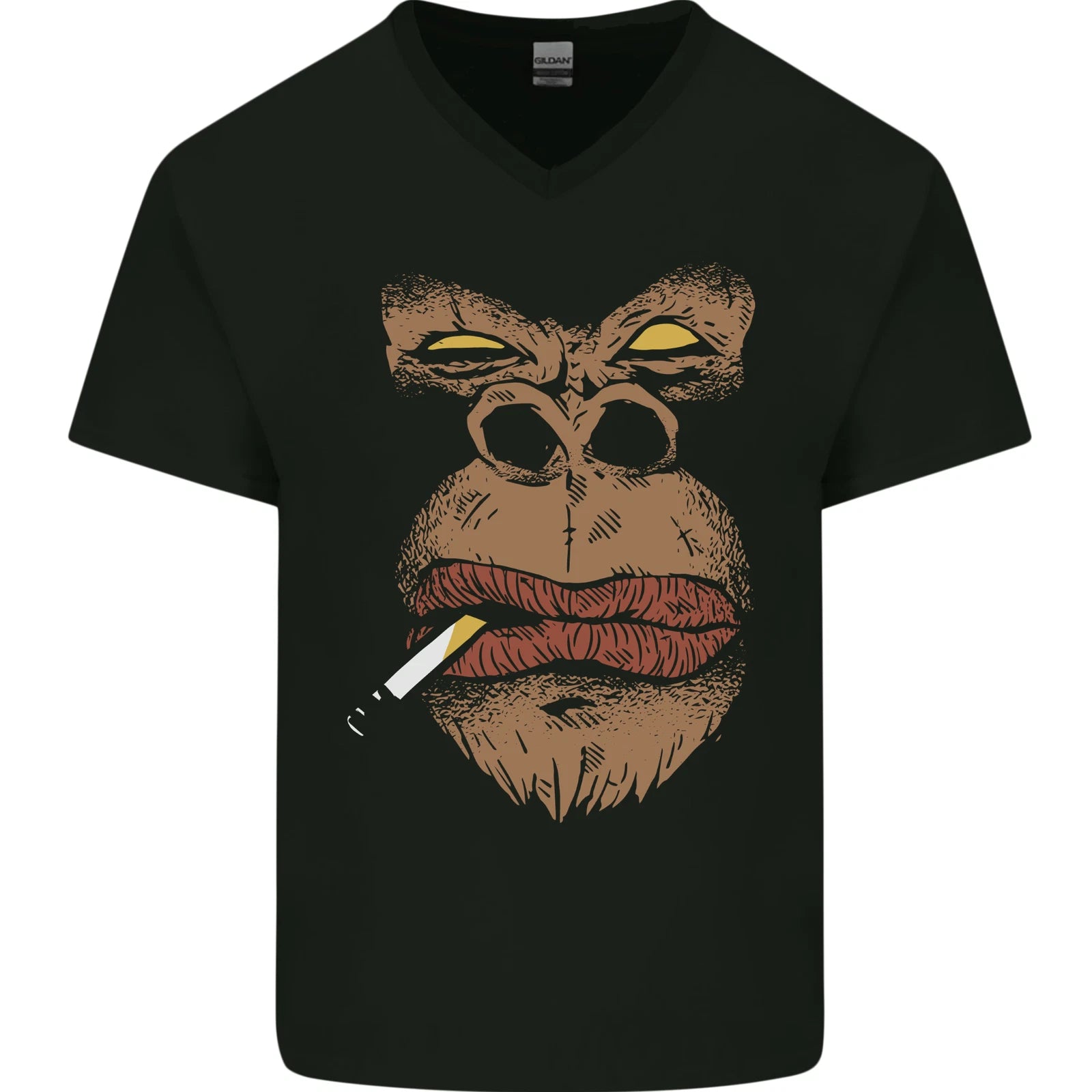 Smoking Gorilla Mens V-Neck Cotton T-Shirt