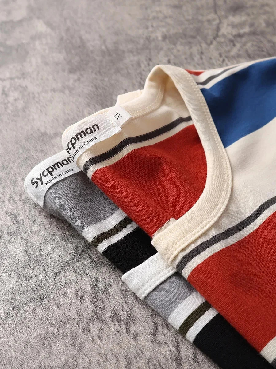 Men’s Striped T Shirt Loose Fit Short Sleeve Summer Top Casual Streetwear Unisex